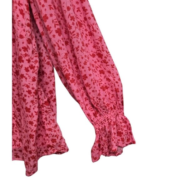 Jessica Simpson Womens Plus 2X Pink Ditsy Floral Print Top Balloon Sleeve Casual - Picture 5 of 7